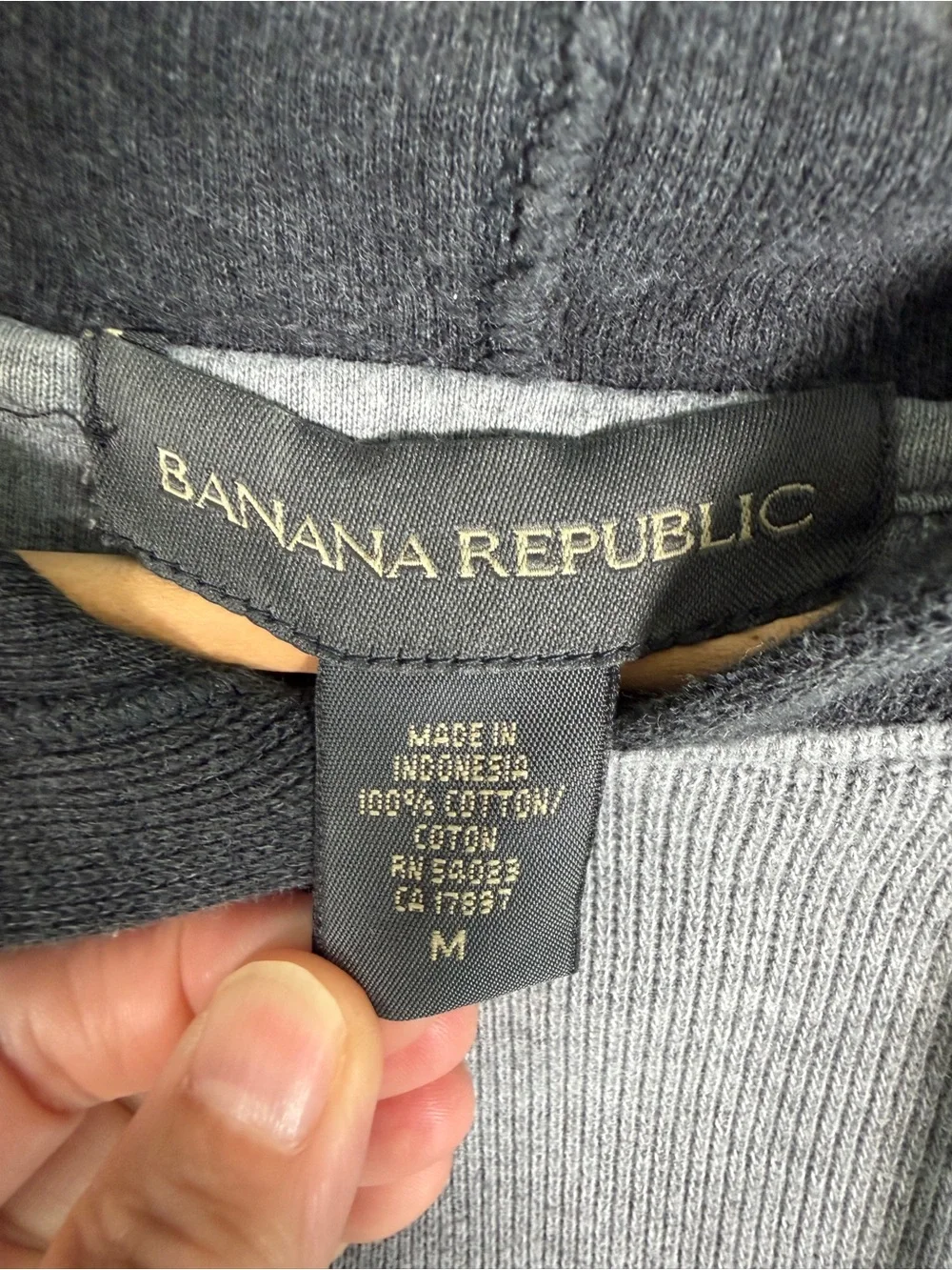 Banana Republic Men's Medium Gray Two Tone Thermal Raglan Hoodie Sweatshirt